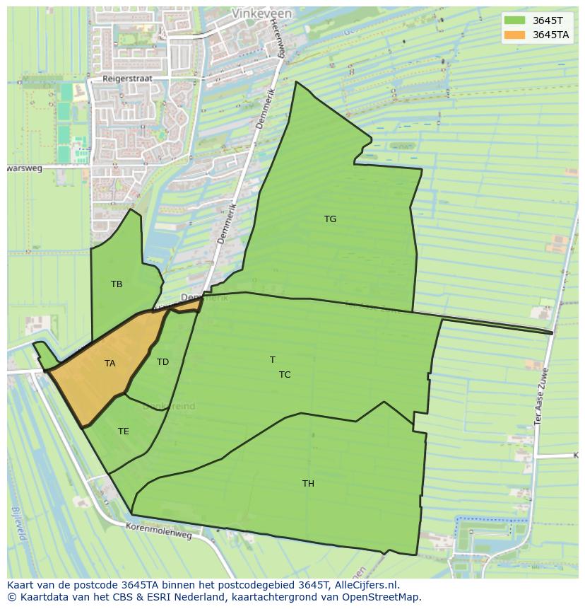 Afbeelding van het postcodegebied 3645 TA op de kaart.