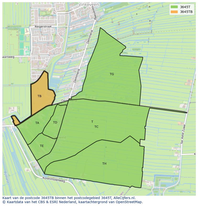 Afbeelding van het postcodegebied 3645 TB op de kaart.