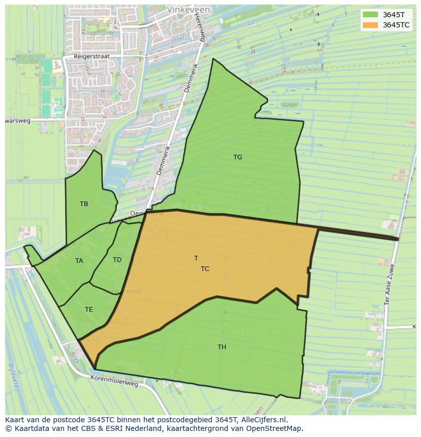 Afbeelding van het postcodegebied 3645 TC op de kaart.