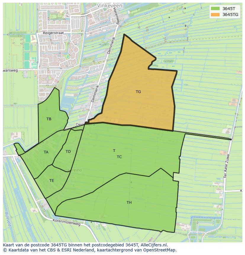 Afbeelding van het postcodegebied 3645 TG op de kaart.