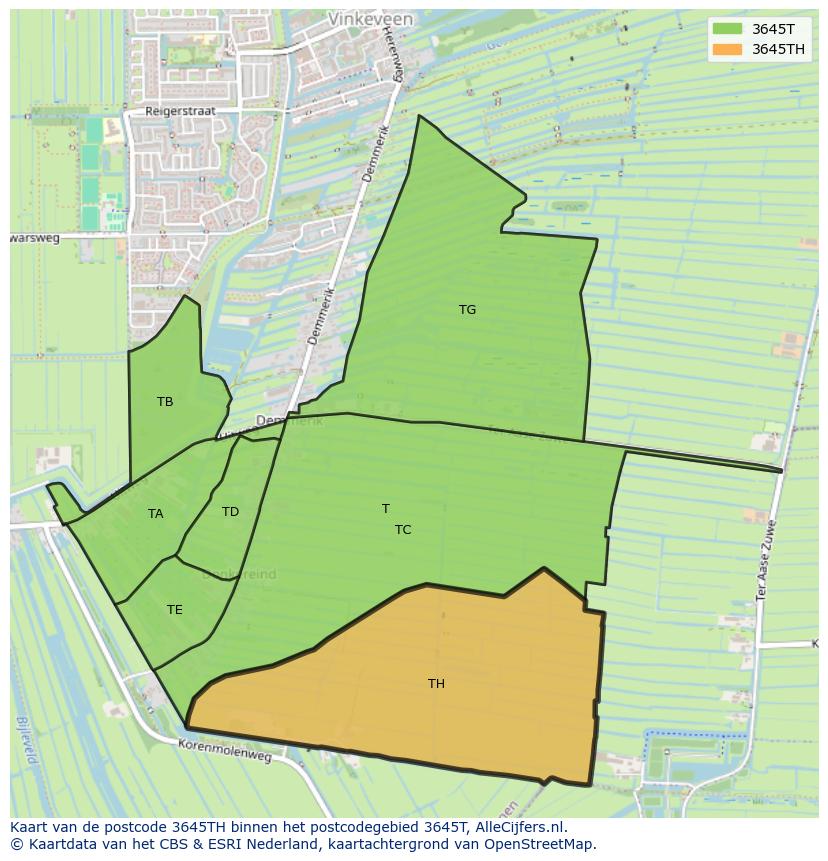 Afbeelding van het postcodegebied 3645 TH op de kaart.