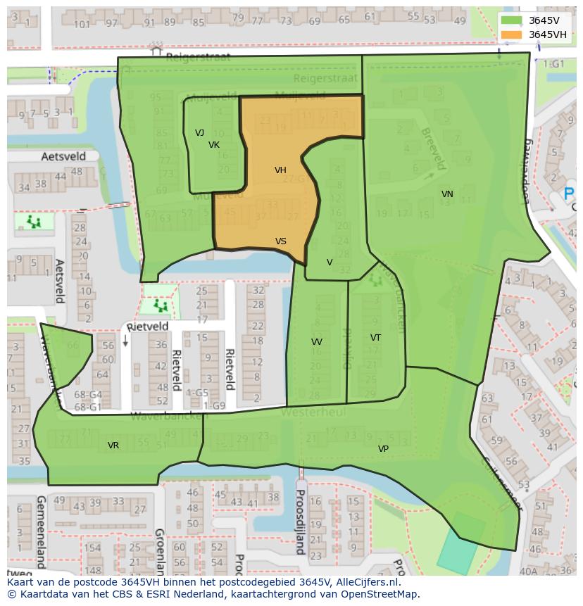 Afbeelding van het postcodegebied 3645 VH op de kaart.