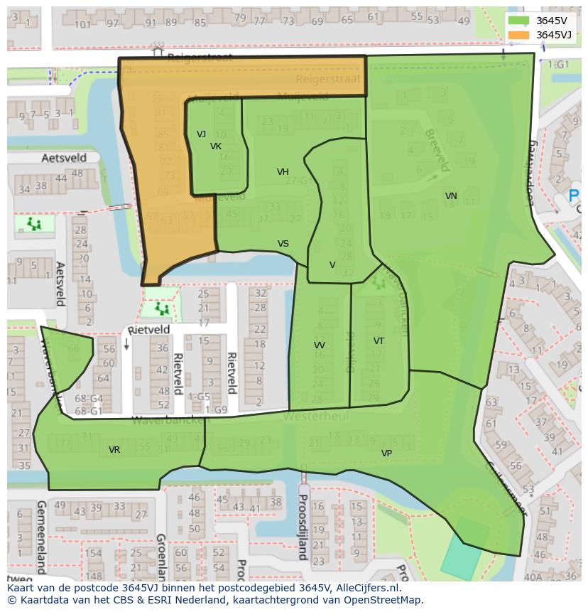 Afbeelding van het postcodegebied 3645 VJ op de kaart.