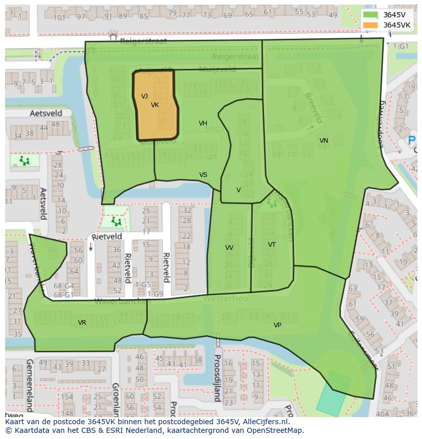 Afbeelding van het postcodegebied 3645 VK op de kaart.
