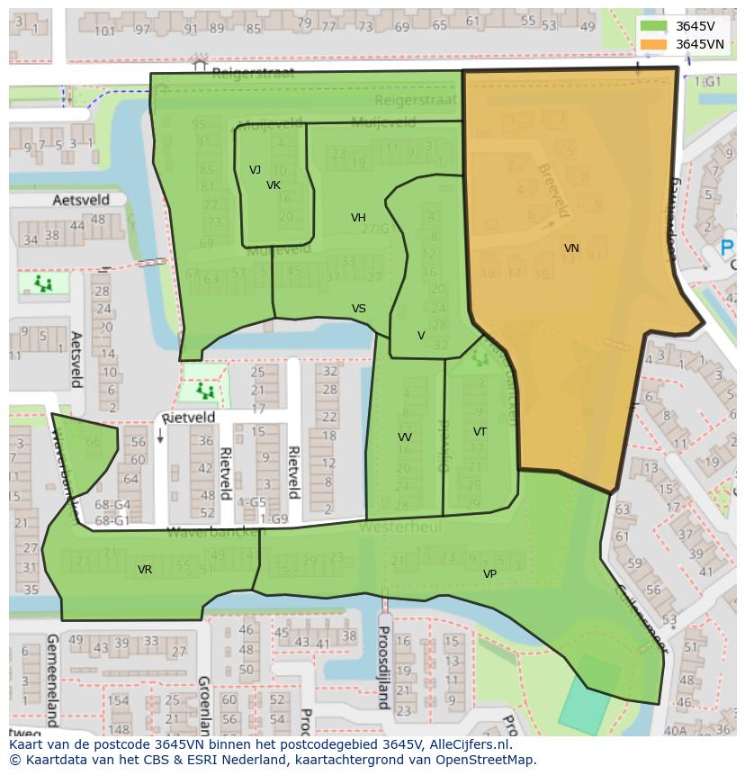 Afbeelding van het postcodegebied 3645 VN op de kaart.