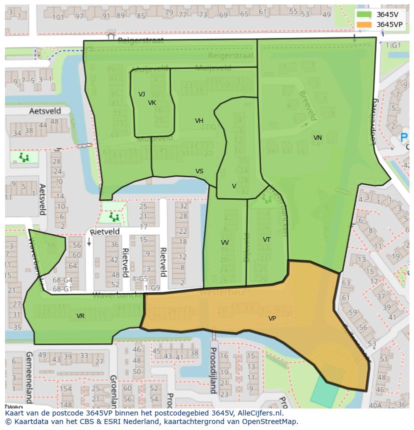Afbeelding van het postcodegebied 3645 VP op de kaart.