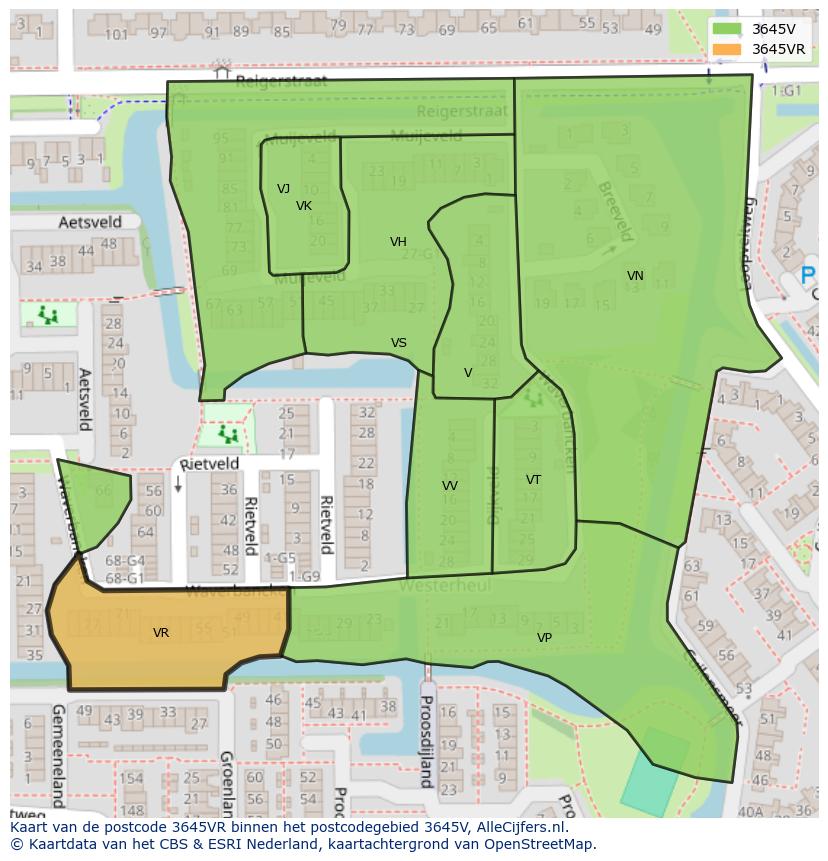 Afbeelding van het postcodegebied 3645 VR op de kaart.