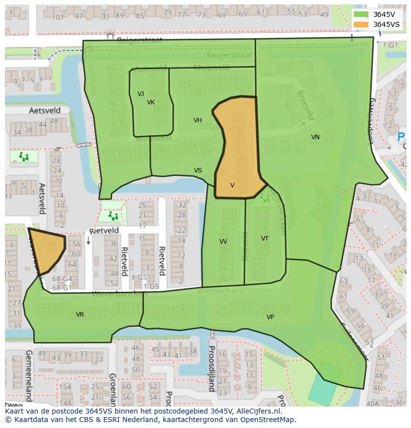 Afbeelding van het postcodegebied 3645 VS op de kaart.