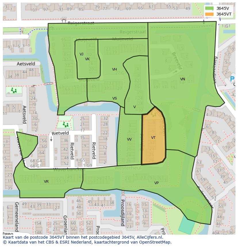 Afbeelding van het postcodegebied 3645 VT op de kaart.