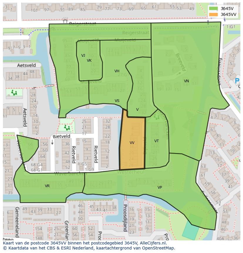 Afbeelding van het postcodegebied 3645 VV op de kaart.