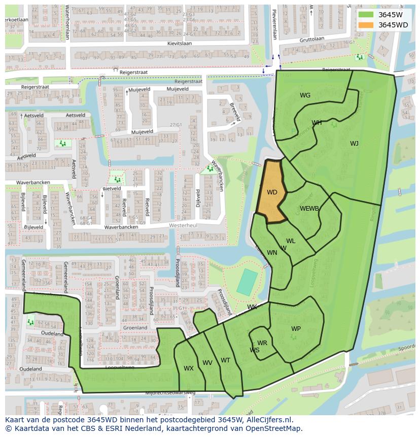 Afbeelding van het postcodegebied 3645 WD op de kaart.