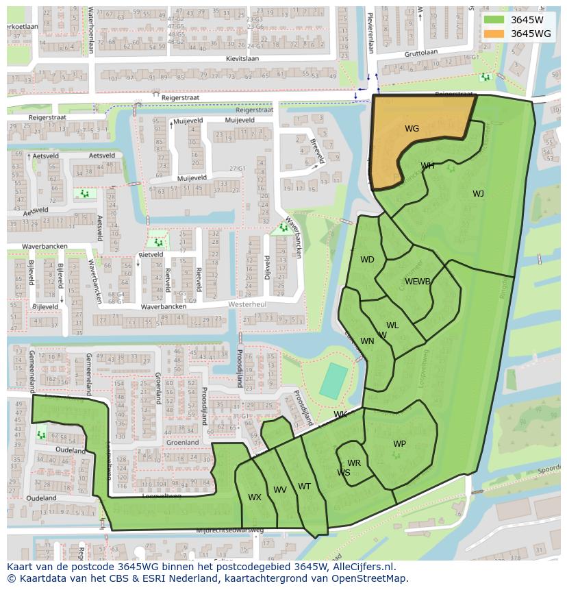 Afbeelding van het postcodegebied 3645 WG op de kaart.