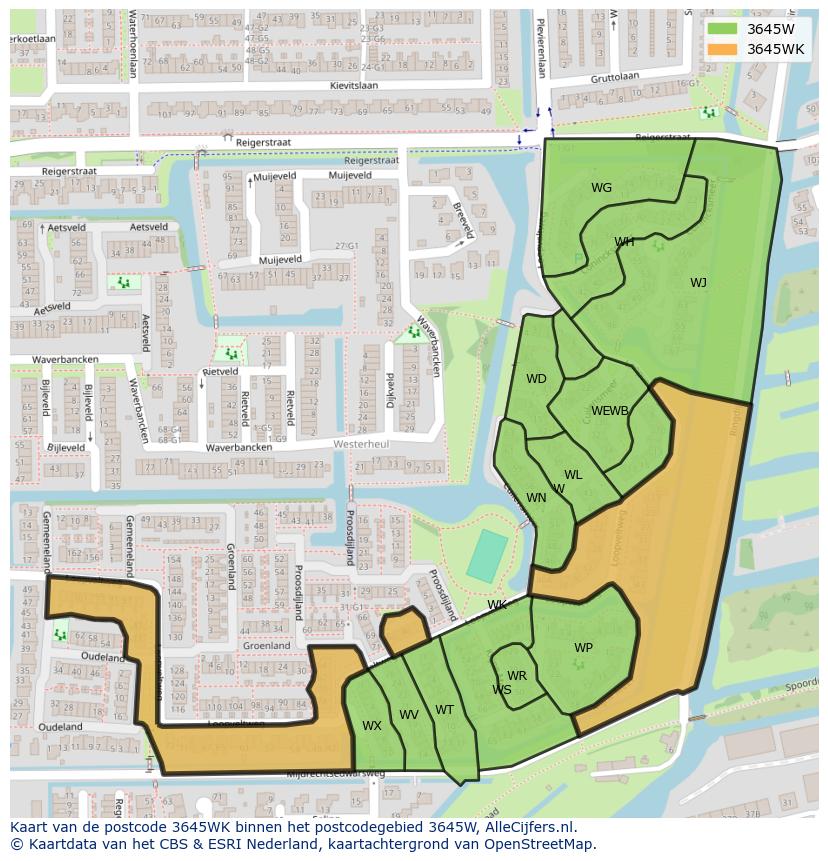 Afbeelding van het postcodegebied 3645 WK op de kaart.