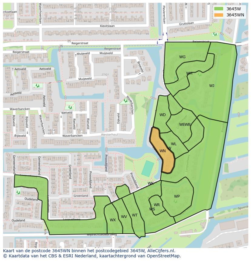 Afbeelding van het postcodegebied 3645 WN op de kaart.