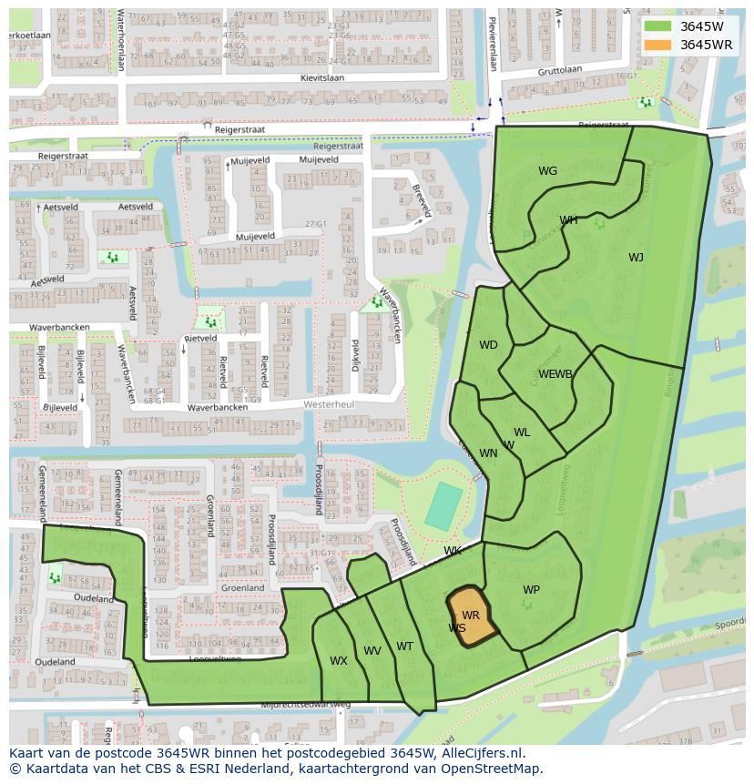 Afbeelding van het postcodegebied 3645 WR op de kaart.