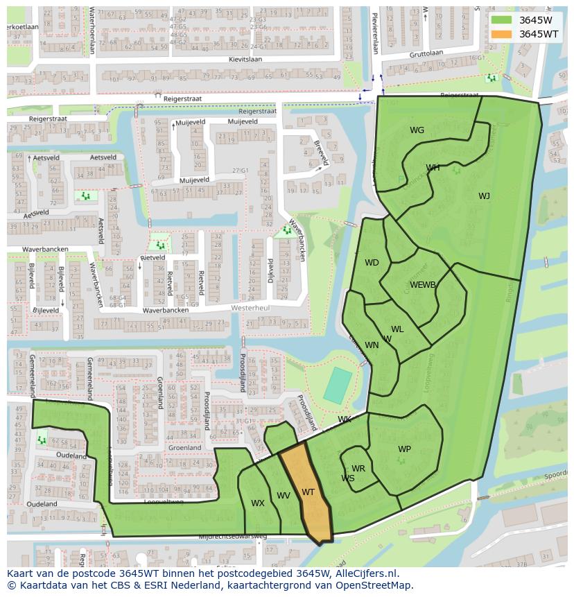 Afbeelding van het postcodegebied 3645 WT op de kaart.