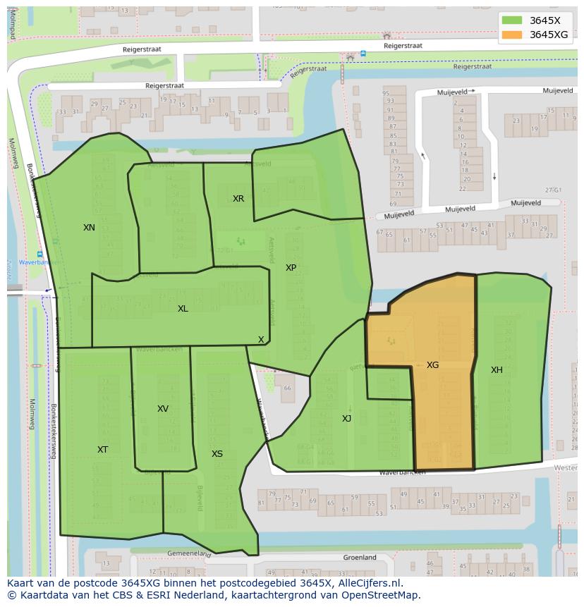 Afbeelding van het postcodegebied 3645 XG op de kaart.