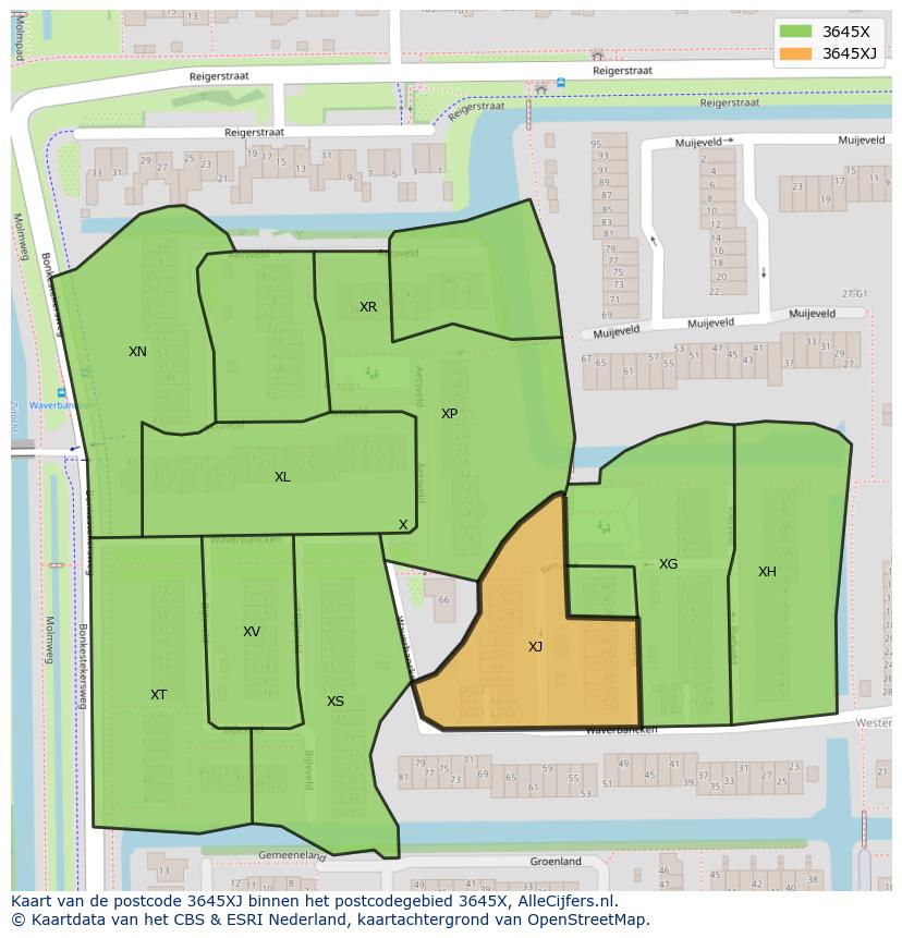 Afbeelding van het postcodegebied 3645 XJ op de kaart.