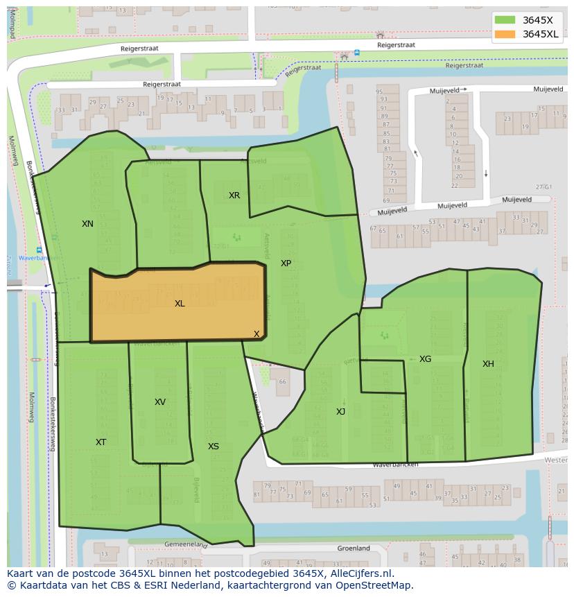 Afbeelding van het postcodegebied 3645 XL op de kaart.