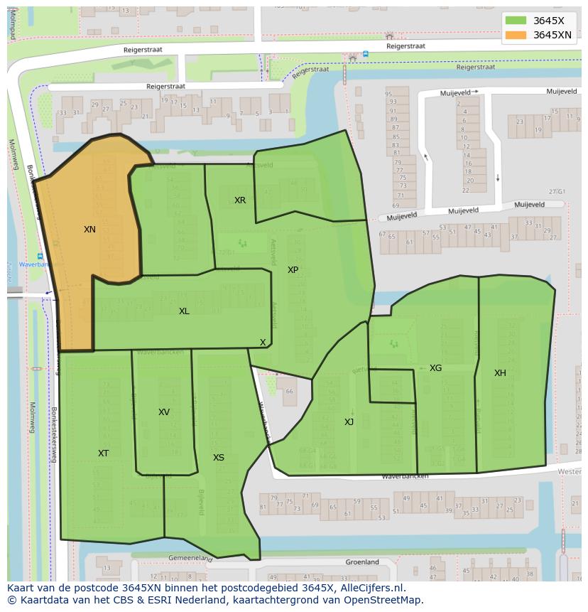 Afbeelding van het postcodegebied 3645 XN op de kaart.