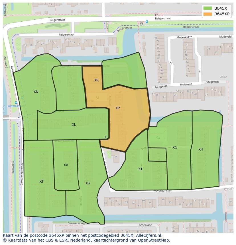 Afbeelding van het postcodegebied 3645 XP op de kaart.