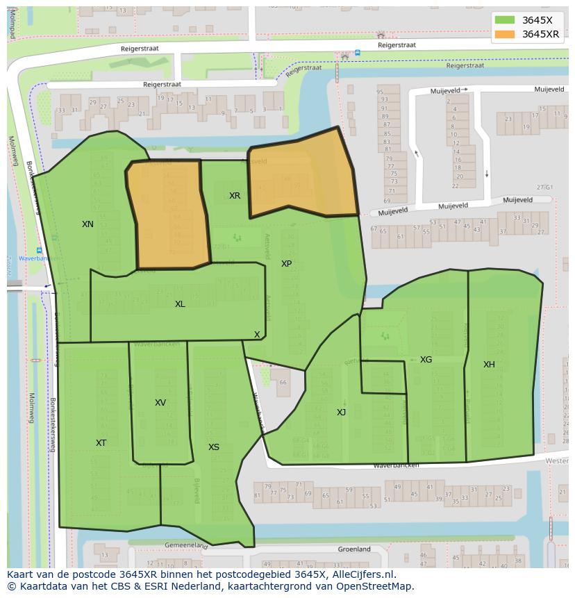 Afbeelding van het postcodegebied 3645 XR op de kaart.