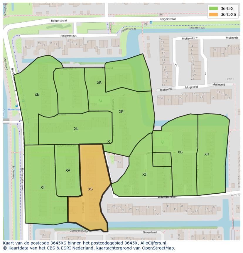 Afbeelding van het postcodegebied 3645 XS op de kaart.