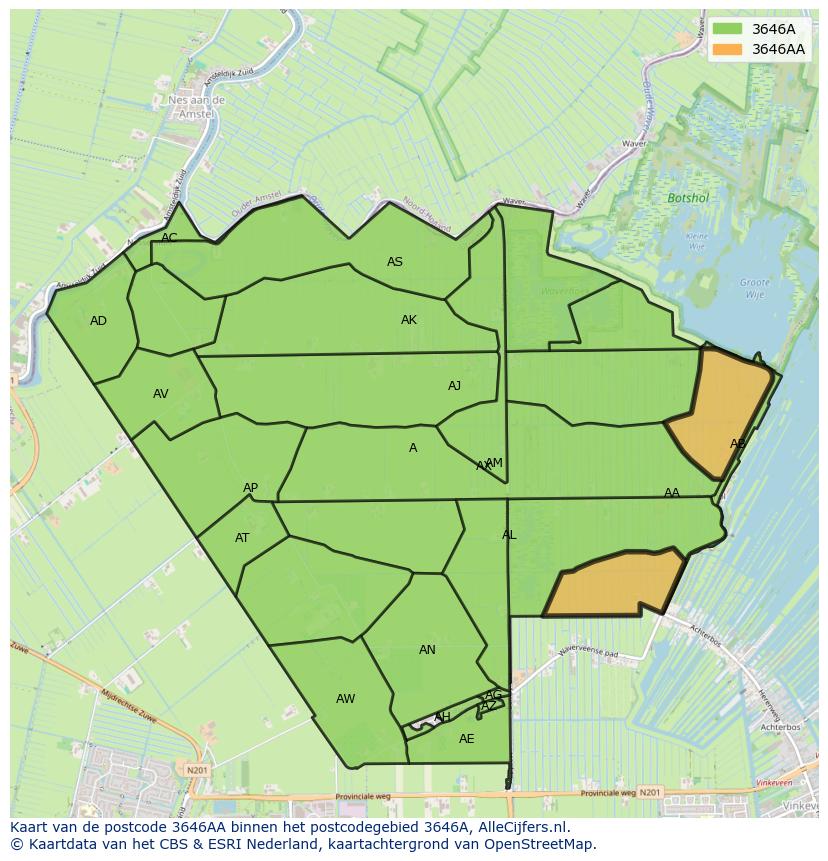 Afbeelding van het postcodegebied 3646 AA op de kaart.