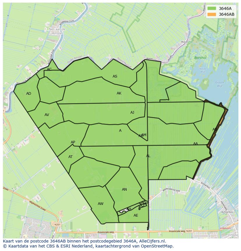 Afbeelding van het postcodegebied 3646 AB op de kaart.
