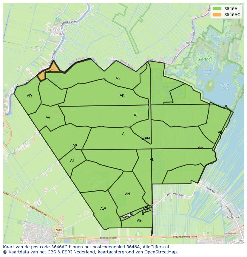 Afbeelding van het postcodegebied 3646 AC op de kaart.