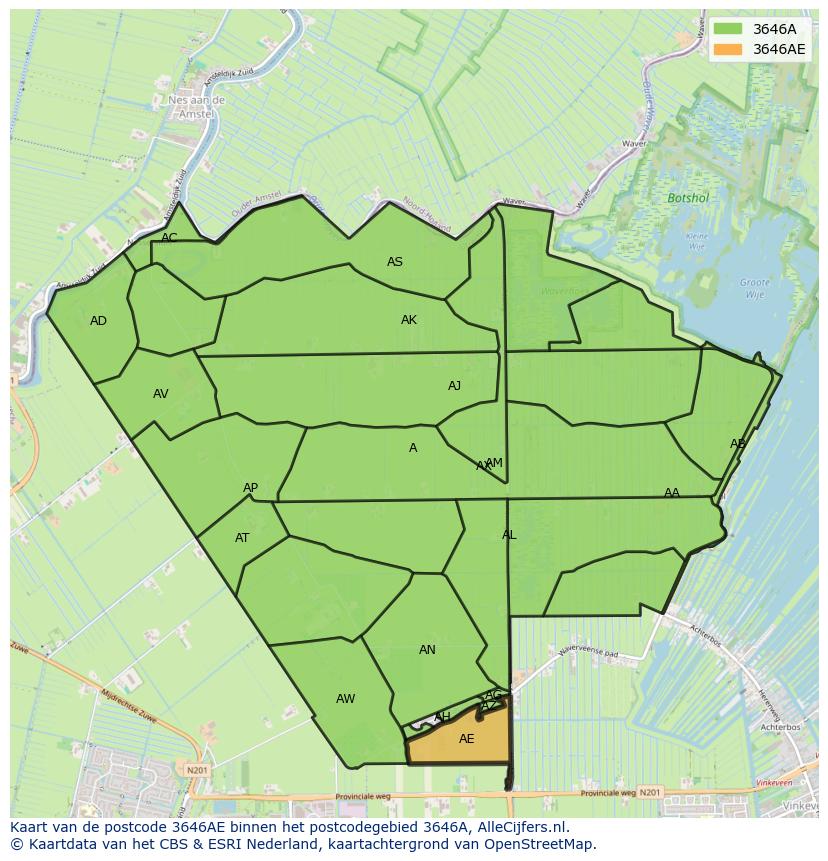 Afbeelding van het postcodegebied 3646 AE op de kaart.