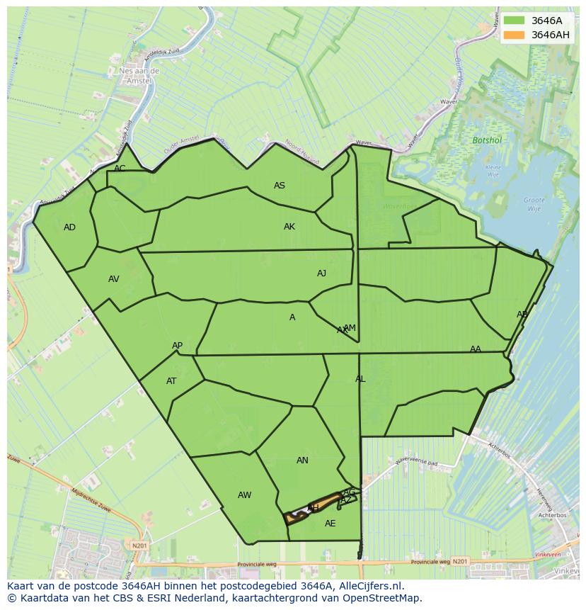 Afbeelding van het postcodegebied 3646 AH op de kaart.