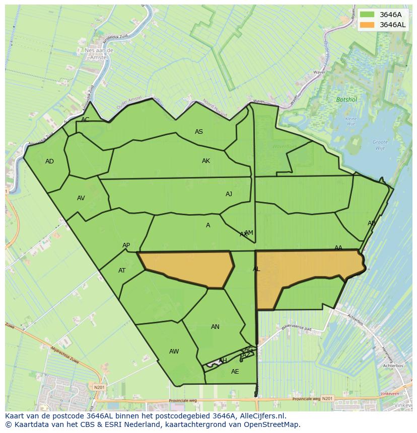 Afbeelding van het postcodegebied 3646 AL op de kaart.
