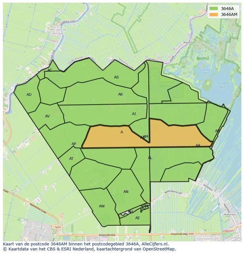 Afbeelding van het postcodegebied 3646 AM op de kaart.