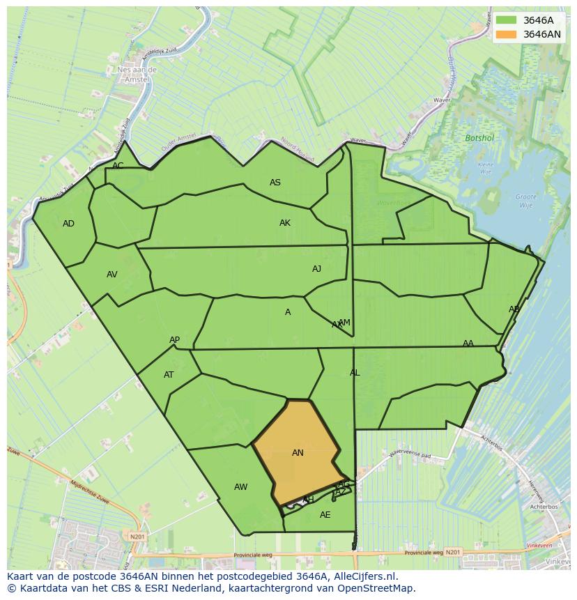 Afbeelding van het postcodegebied 3646 AN op de kaart.
