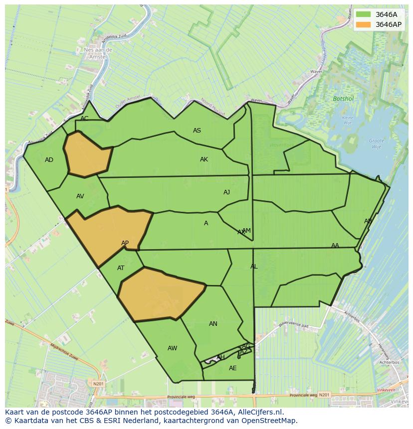 Afbeelding van het postcodegebied 3646 AP op de kaart.