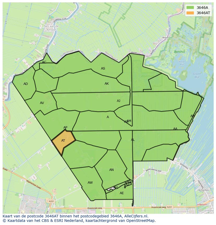 Afbeelding van het postcodegebied 3646 AT op de kaart.