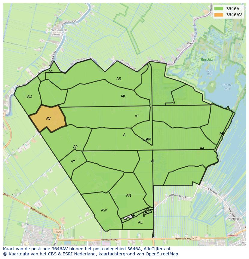 Afbeelding van het postcodegebied 3646 AV op de kaart.