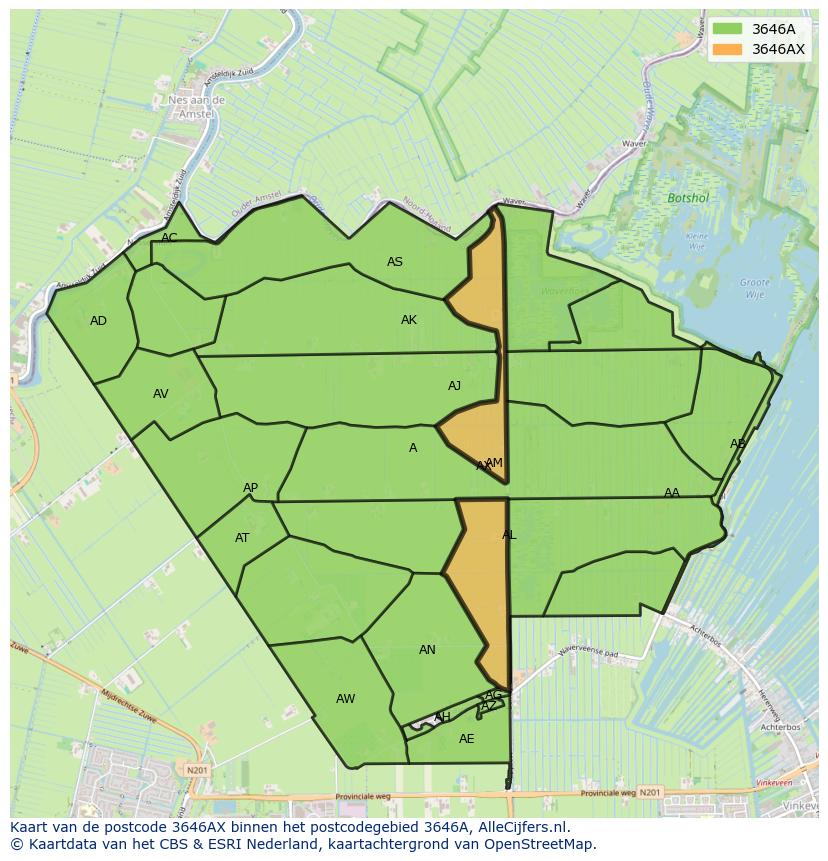 Afbeelding van het postcodegebied 3646 AX op de kaart.