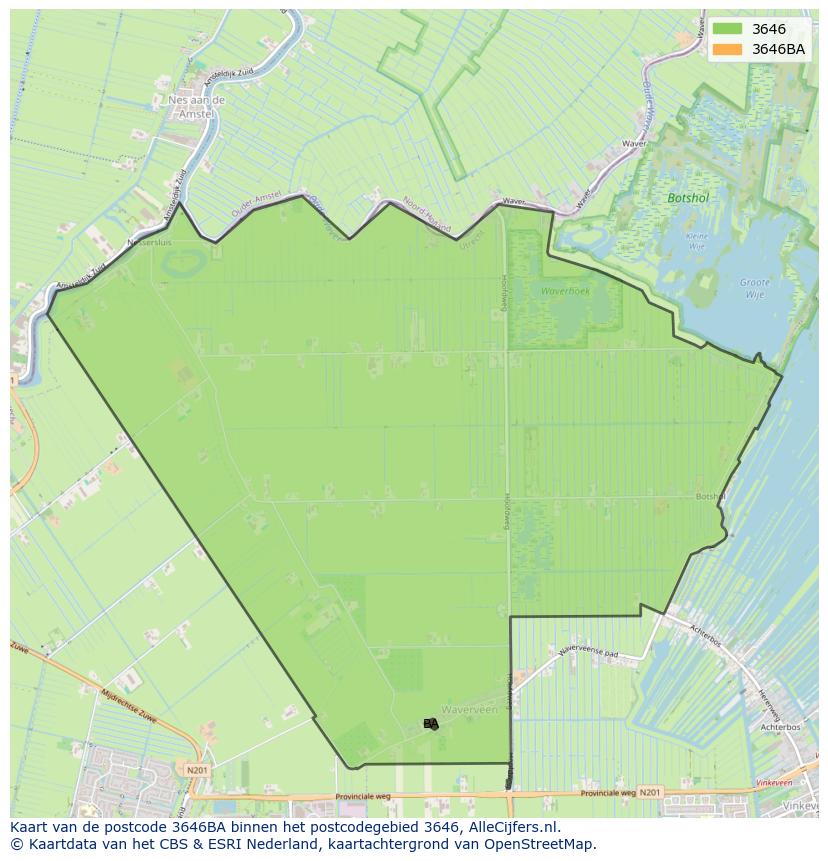 Afbeelding van het postcodegebied 3646 BA op de kaart.