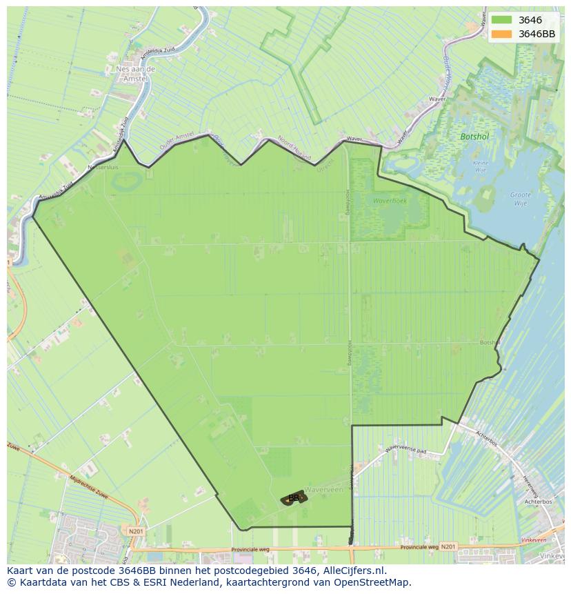 Afbeelding van het postcodegebied 3646 BB op de kaart.