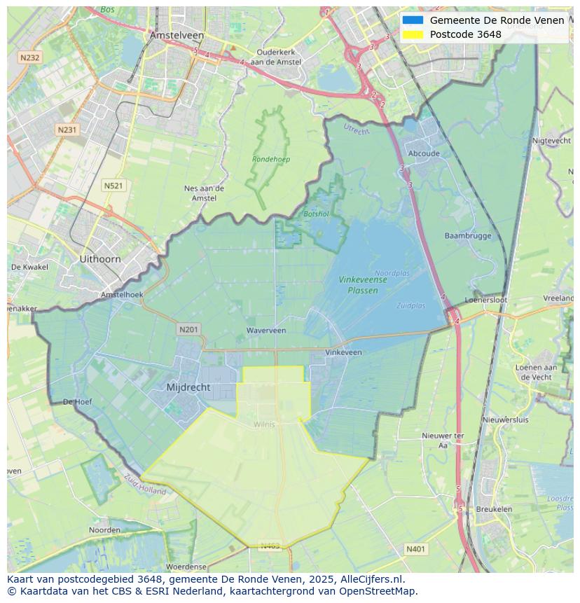 Afbeelding van het postcodegebied 3648 op de kaart.