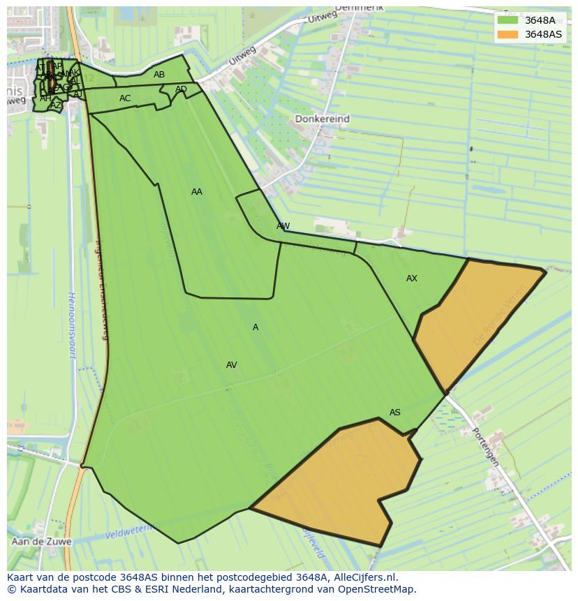 Afbeelding van het postcodegebied 3648 AS op de kaart.