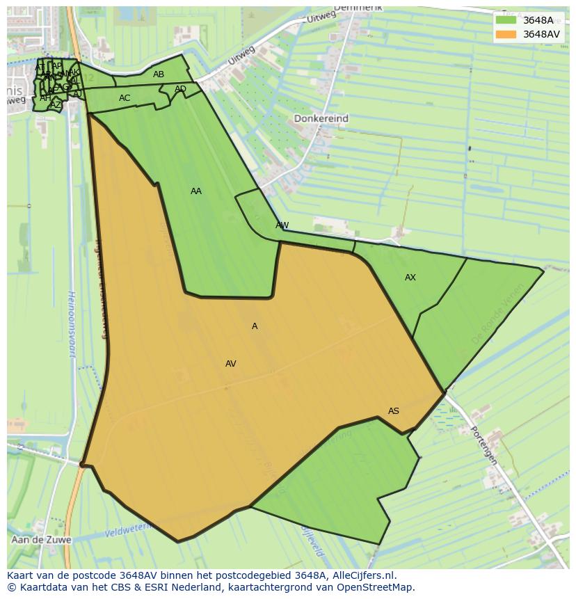 Afbeelding van het postcodegebied 3648 AV op de kaart.