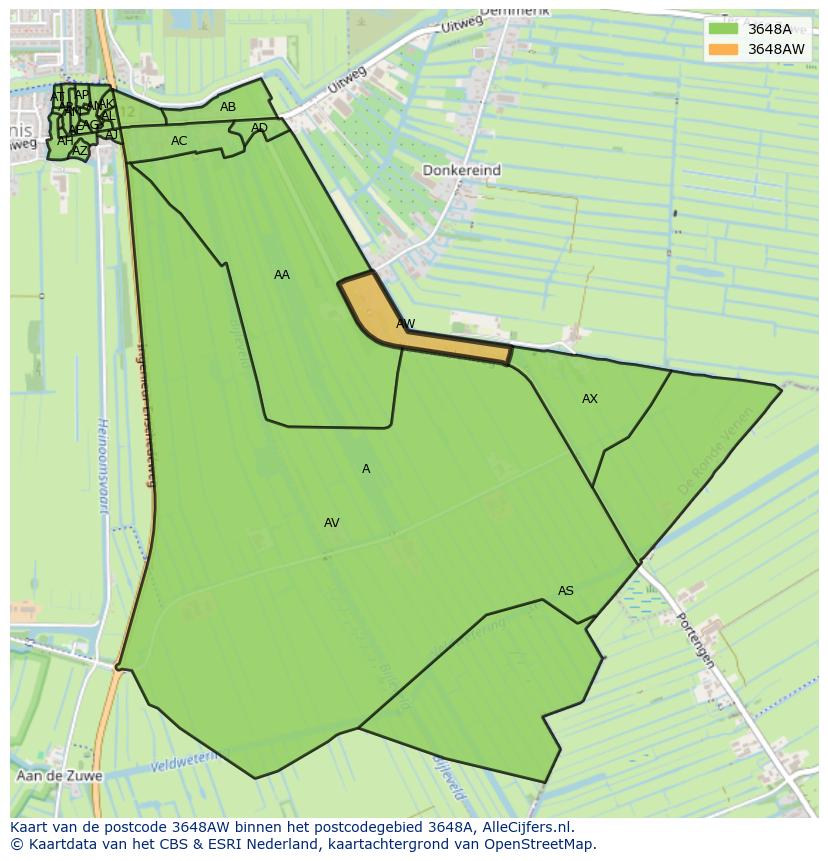 Afbeelding van het postcodegebied 3648 AW op de kaart.