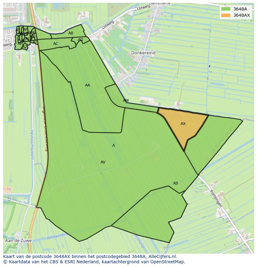 Afbeelding van het postcodegebied 3648 AX op de kaart.