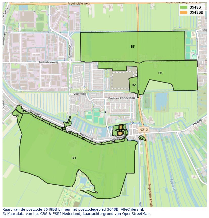 Afbeelding van het postcodegebied 3648 BB op de kaart.