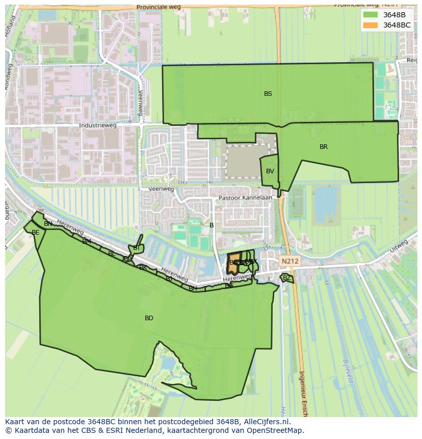 Afbeelding van het postcodegebied 3648 BC op de kaart.