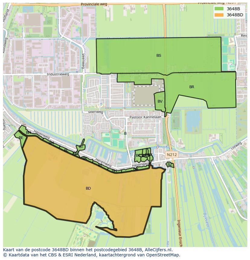 Afbeelding van het postcodegebied 3648 BD op de kaart.