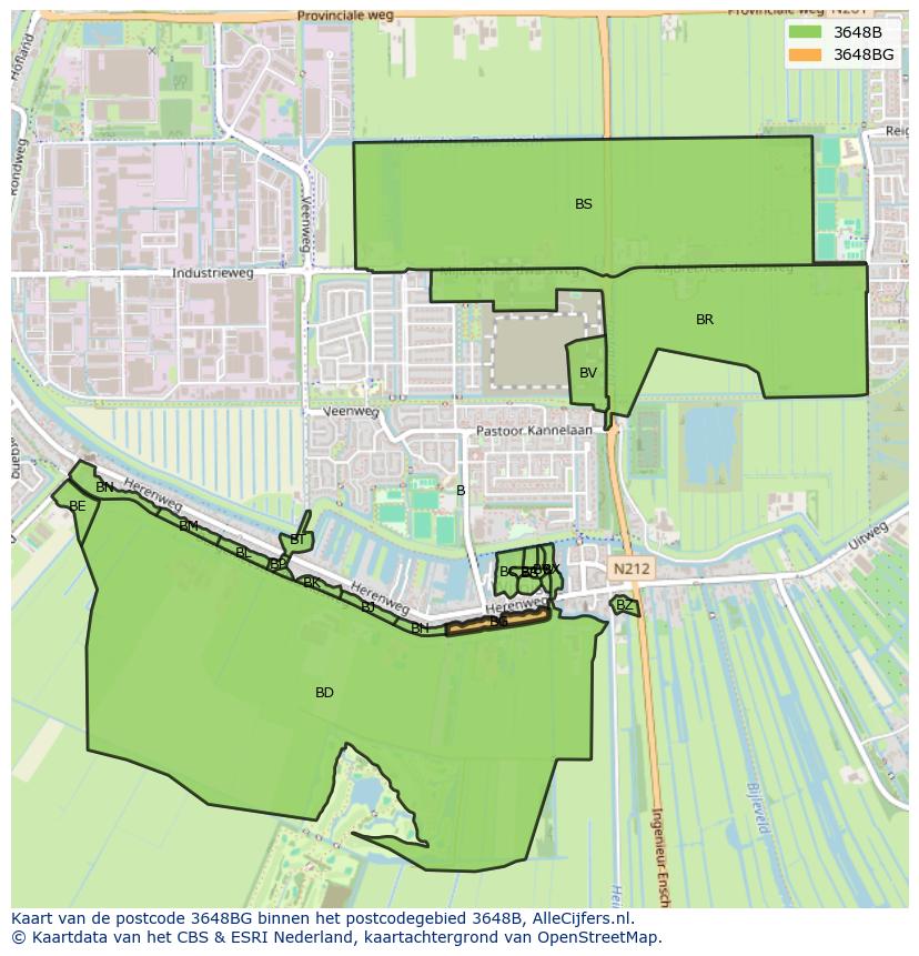 Afbeelding van het postcodegebied 3648 BG op de kaart.